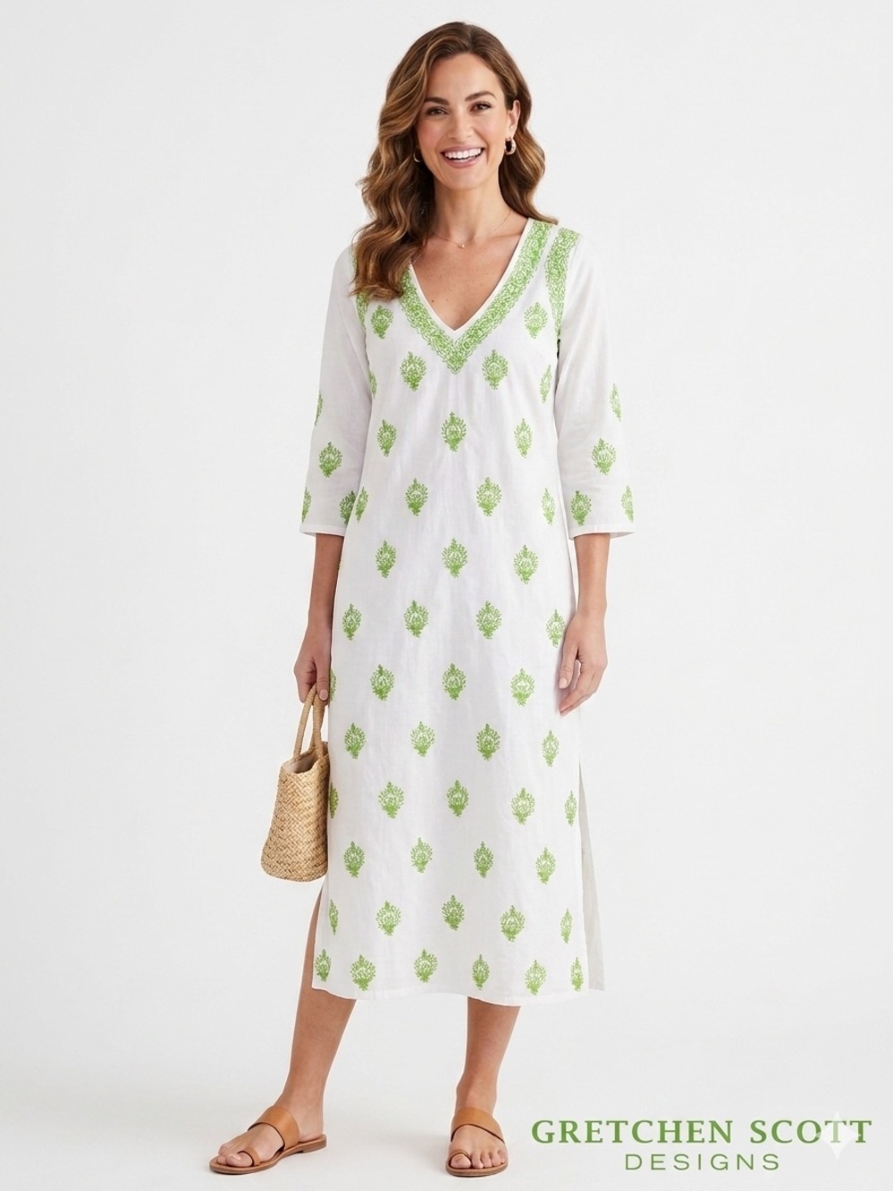 Gretchen Scott Embroidered Tunic Dress Split Neck Resort Boho - Size S (No Tag)